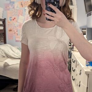 Sonoma Pink and White Floral Short Sleeve Tee